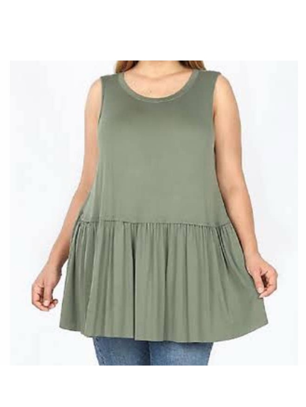 Zenana Peplum Tank Top Olive Green XL